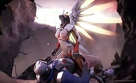 Mercy Soldier Spread Her Wings When Comes To Orgasm While Fast Dick Riding
